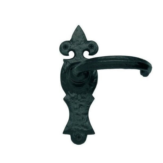 Antique Ornate Powder Coated Black Lever on Backplate Latch Door Handle Pair Iron - Home Up Design