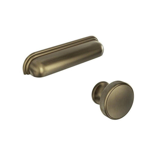Contessa Cup Handle & Knob Aged Brass Traditional Classic - Home Up Design