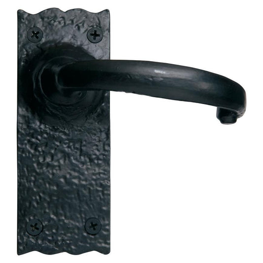 Howdens Antique Powder Coated Black Lever on Backplate Latch Door Handle Pair Iron