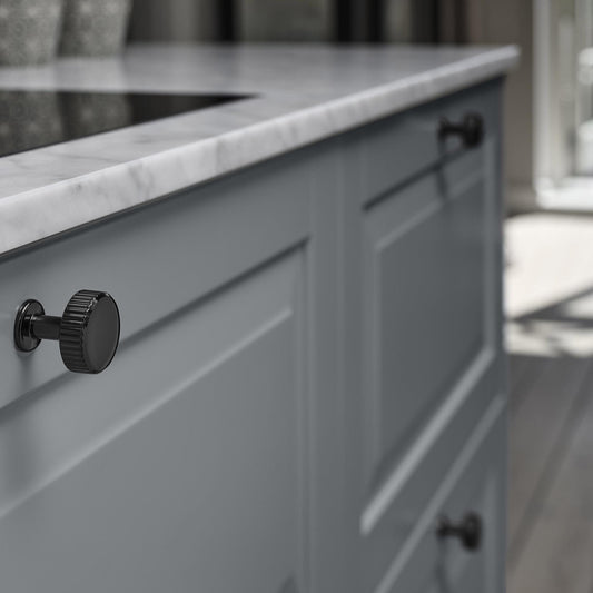 Furnipart Villa Fluted Handle & Knob 128mm 192mm Round Knob T-Knob Black Nickel