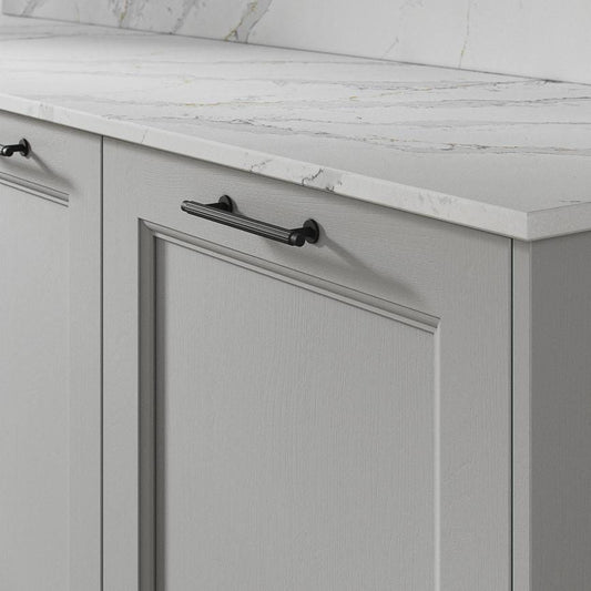 Howdens Fluted Handle & Knob 177.5mm 690mm Round Knob T- Knob Polished Matt Black Classic