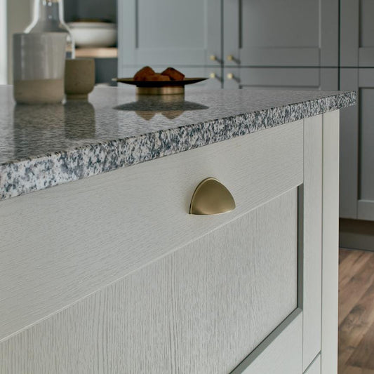 Howdens Metric Handle 233mm 330mm Cup and Round Knob Brushed Brass Effect