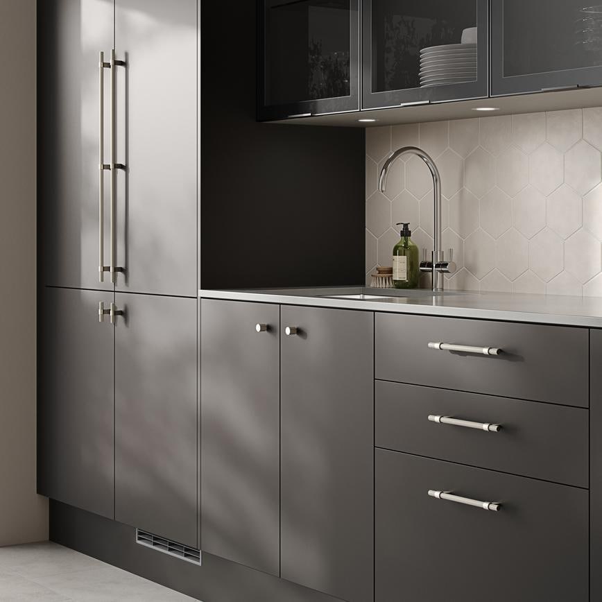 Howdens Knurled Brushed Nickel Effect Handles 225mm 705mm T-Knob Round Knob