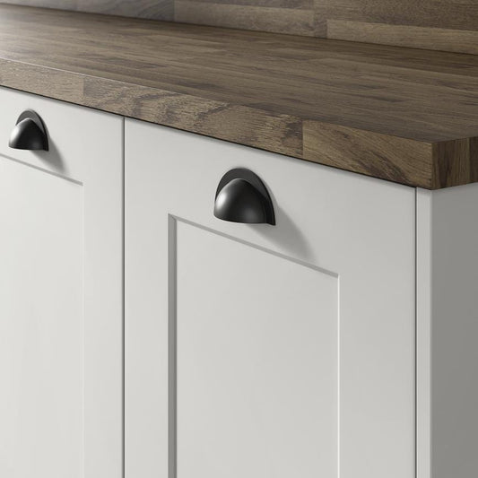 Howdens Earl Matt Black Classic D Cupboard Handle 172mm, Cup & Knob