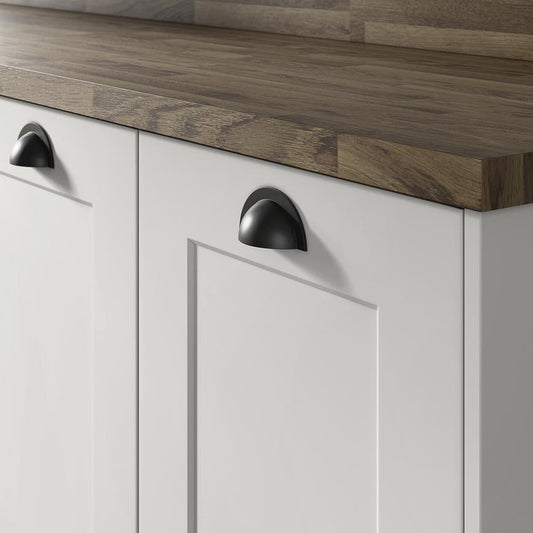 Howdens Earl Matt Black Classic D Cupboard Handle 172mm, Cup & Knob
