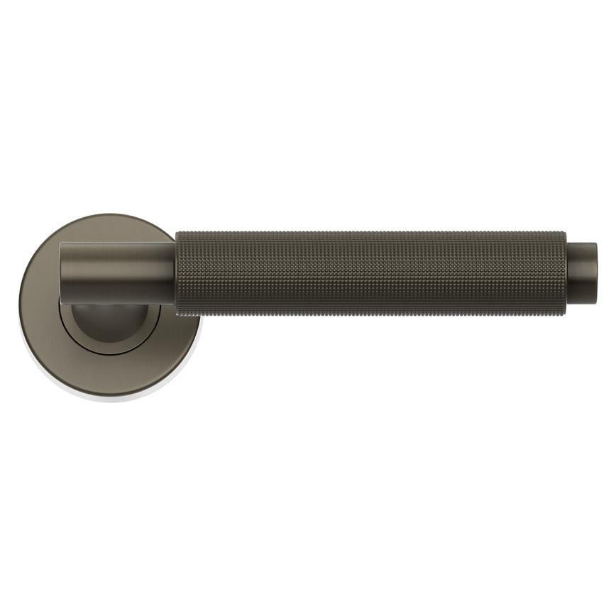 Fuller and Forge Iseo Satin Bronze Knurled Lever on Rose Door Handle Pair Howdens