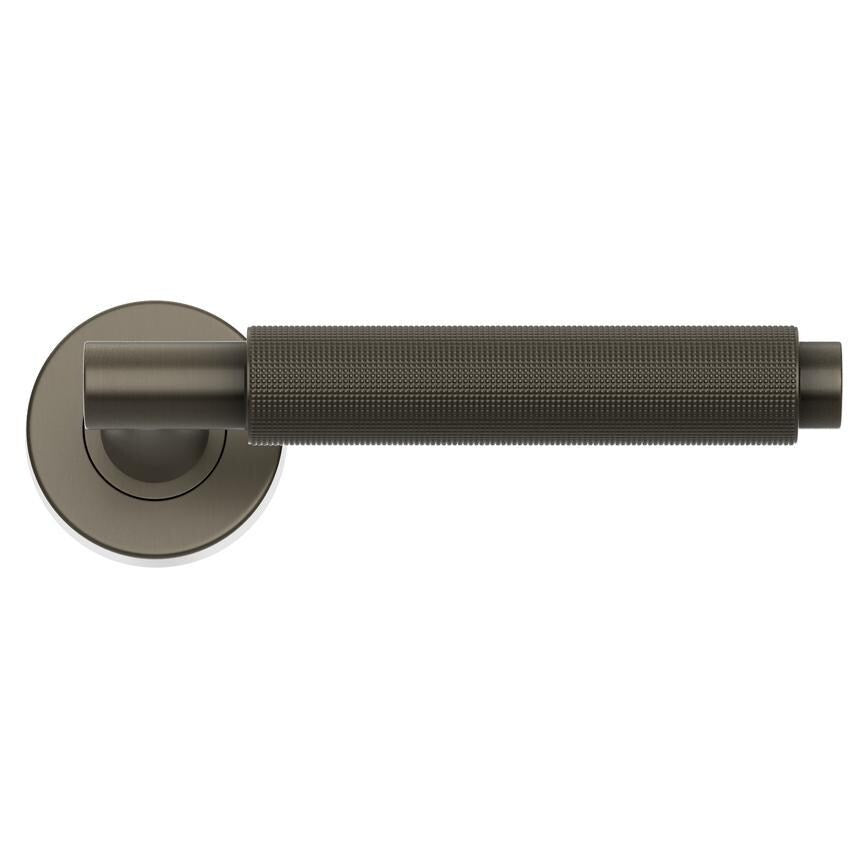Howdens Fuller and Forge Iseo Satin Bronze Knurled Lever on Rose Door Handle Pair Howdens