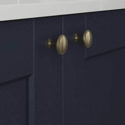 Howdens Highborn Aged Brass Effect Classic Round Cupboard Door Knob, Cup & Latch
