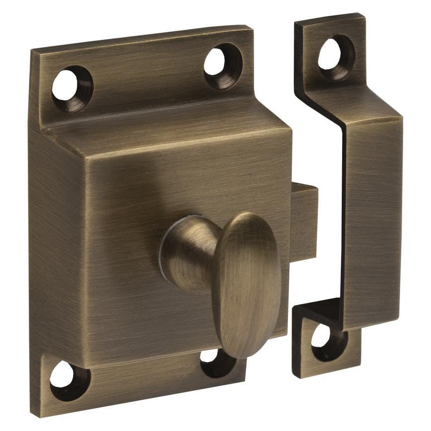 Howdens Highborn Aged Brass Effect Classic Round Cupboard Door Knob, Cup & Latch