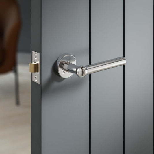 Fuller and Forge Como Polished Chrome Lever on Rose Door Handle Pair Howdens