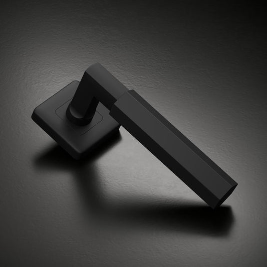Howdens Fuller and Forge Tanaro Matt Black Hexagonal Lever on Rose Door Handle Pair Howdens