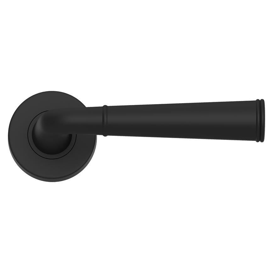 Fuller and Forge Arno Matt Black Lever on Rose Door Handle Pair Howdens