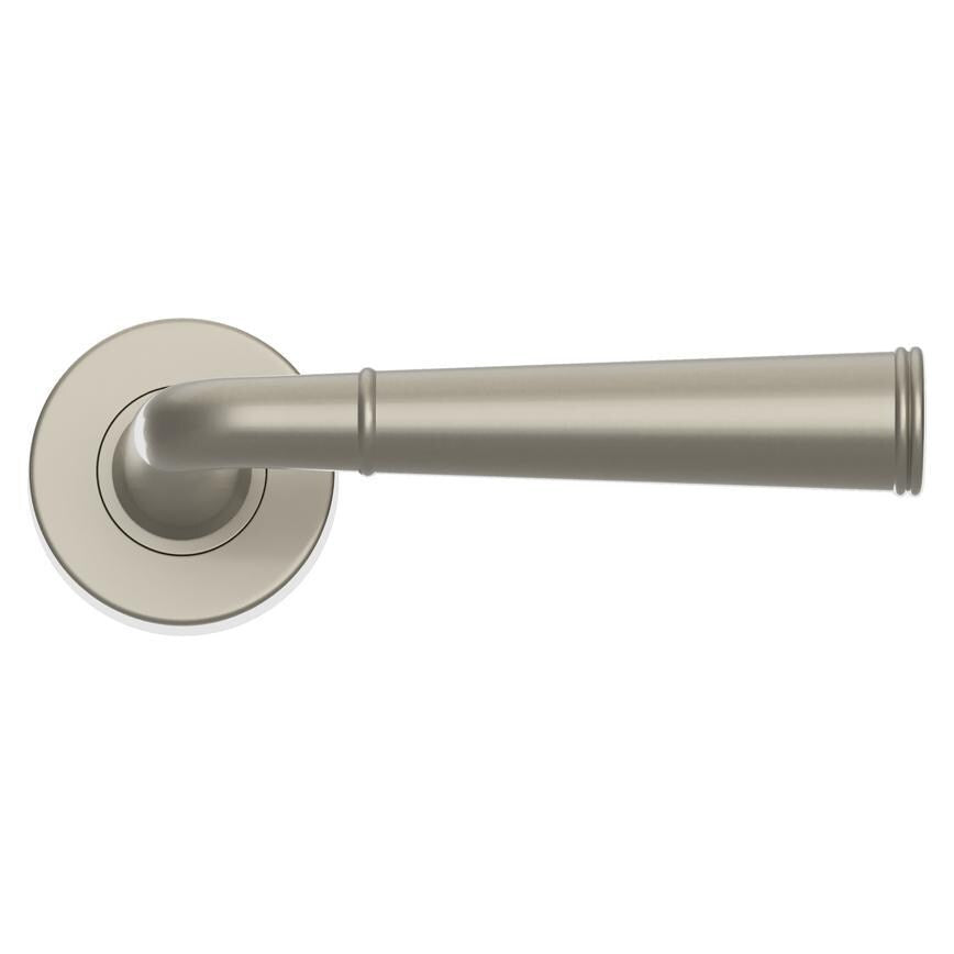 Howdens Fuller and Forge Arno Satin Nickel Lever on Rose Door Handle Pair Howdens