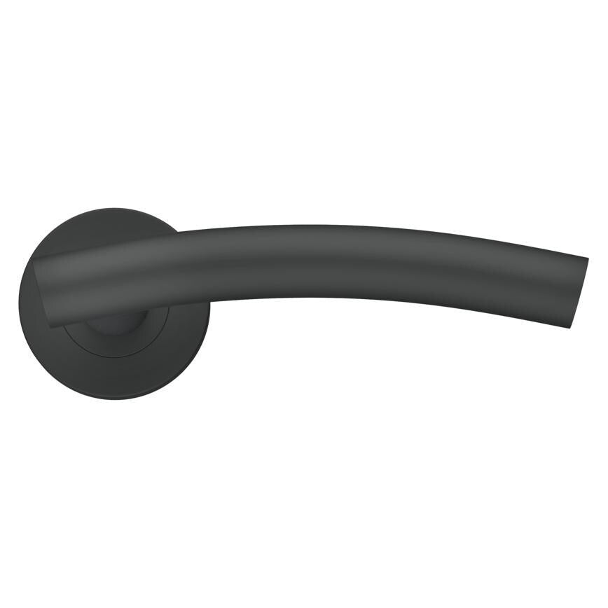 Howdens Turin Matt Black Fire Rated Lever on Rose Door Handle Pair