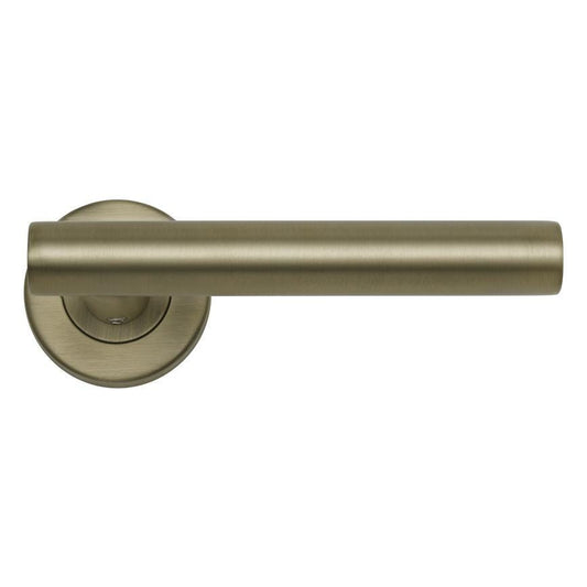 Howdens Lecco Antique Brass Fire Rated Lever on Rose Door Handle Pair