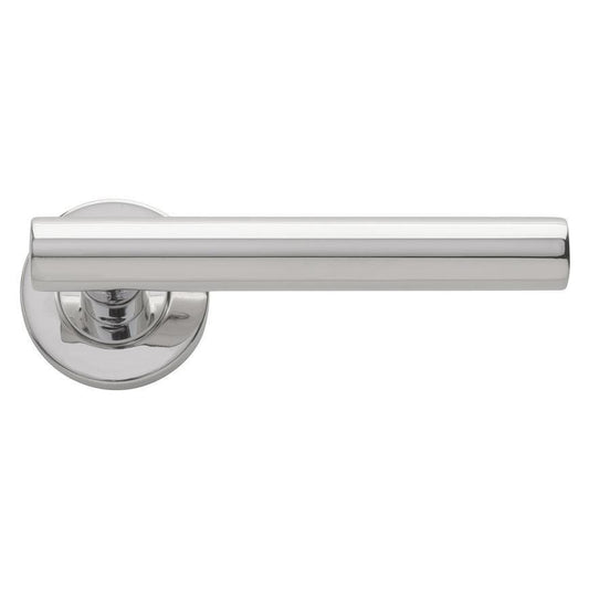 Howdens Lecco Polished Stainless Steel Fire Rated Lever on Rose Door Handle Pair