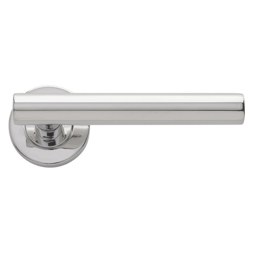 Howdens Lecco Polished Stainless Steel Fire Rated Lever on Rose Door Handle Pair