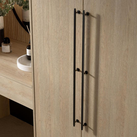 Howdens Fluted Handle & Knob 177.5mm 690mm Round Knob T- Knob Polished Matt Black Classic