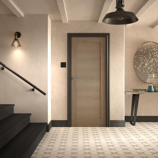Howdens Carlisle Brass Serozzetta Edge Polished Chrome Fire Rated Lever on Rose Door Handle Pair