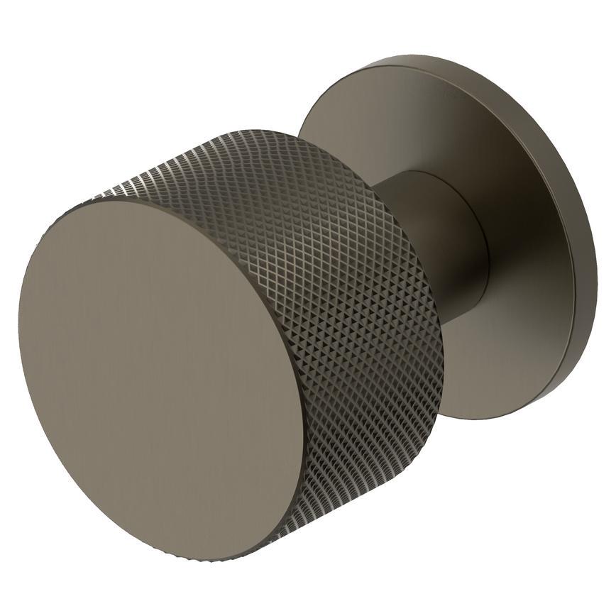 Howdens Fuller and Forge Iseo Satin Bronze 50mm Knurled Round Mortice Knob on Slim Rose Pair Howdens