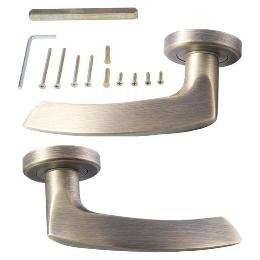 Howdens Carlisle Brass Serozzetta Olivier Antqiue Brass Fire Rated Lever on Rose Door Handle Pair