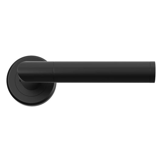Howdens Carlisle Brass Serozzetta Trend Matt Black Fire Rated Lever on Rose Door Handle Pair