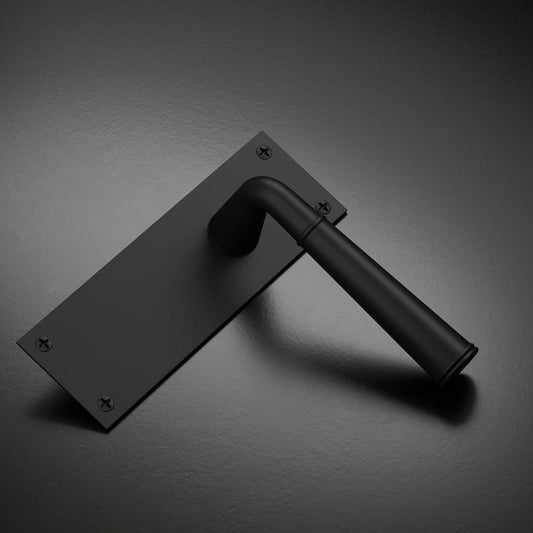 Howdens Fuller and Forge Arno Matt Black Lever on Backplate Latch Door Handle Pair Howdens