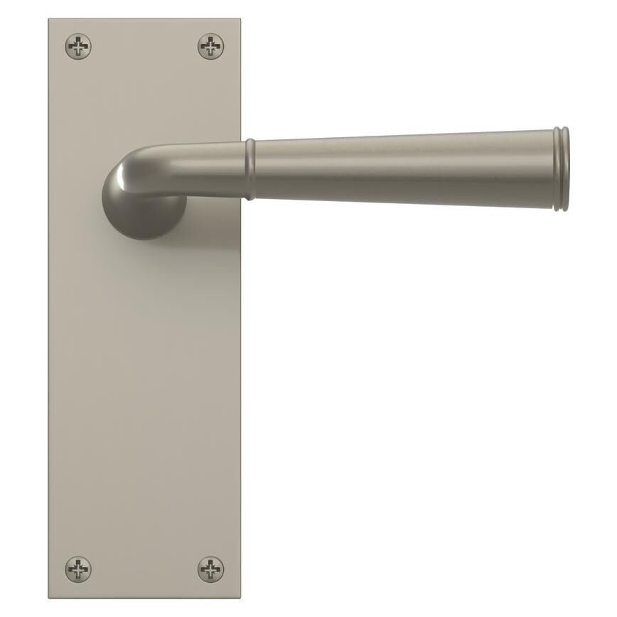 Howdens Fuller and Forge Arno Satin Nickel Lever on Backplate Latch Door Handle Pair Howdens