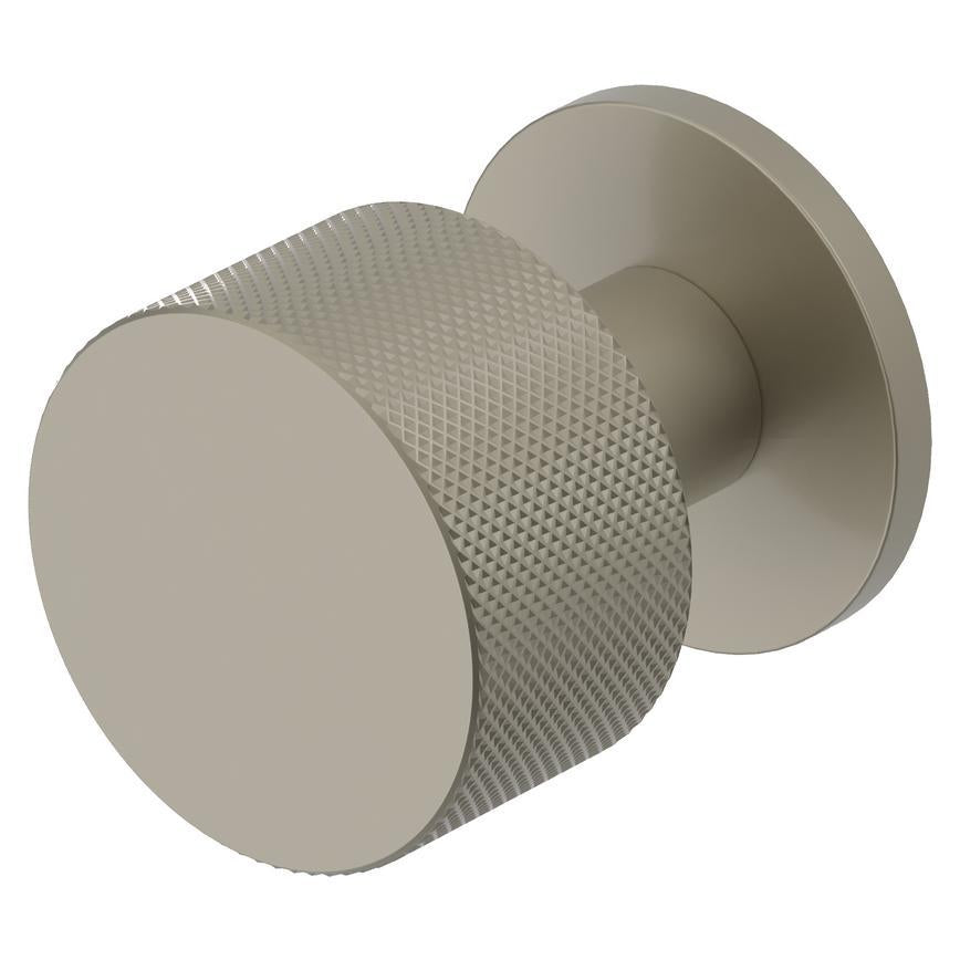 Fuller and Forge Iseo Satin Nickel 50mm Knurled Round Mortice Knob on Slim Rose Pair Howdens