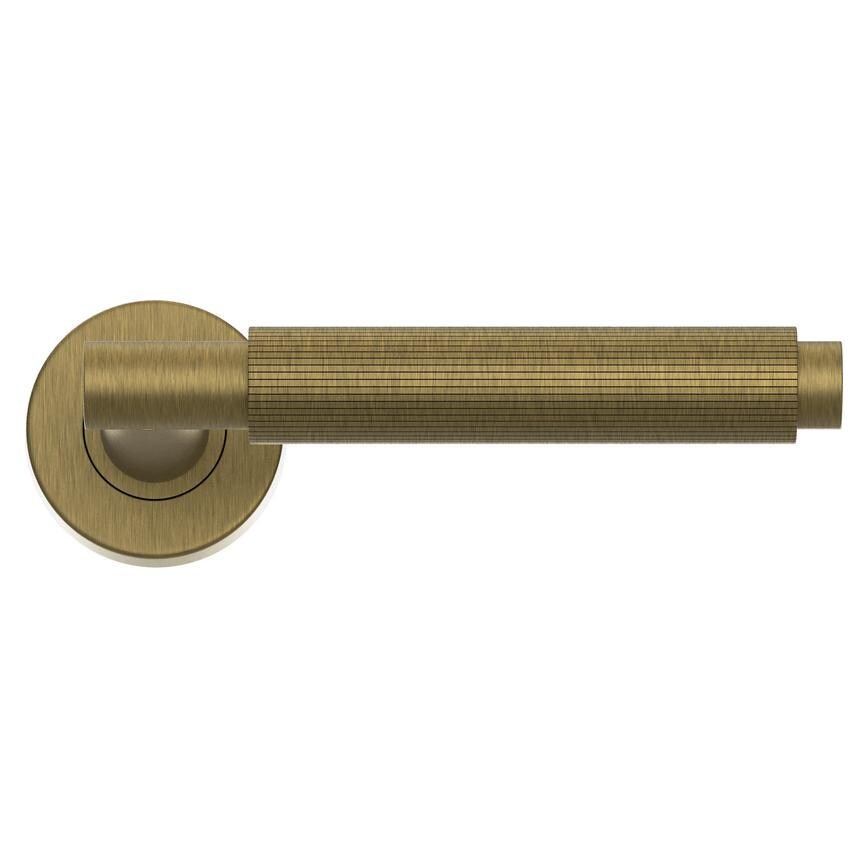 Howdens Fuller and Forge Orta Antique Brass Fluted Lever on Rose Door Handle Pair Howdens