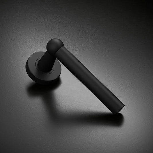 Fuller and Forge Como Matt Black Lever on Rose Door Handle Pair Howdens
