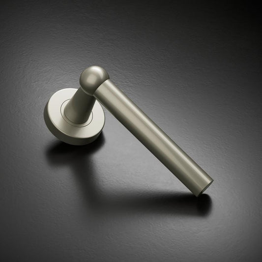 Fuller and Forge Como Satin Nickel Lever on Rose Door Handle Pair Howdens