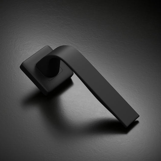 Fuller and Forge Manet Matt Black Lever on Rose Door Handle Pair Howdens