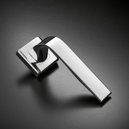 Fuller and Forge Manet Polished Chrome Lever on Rose Door Handle Pair Howdens