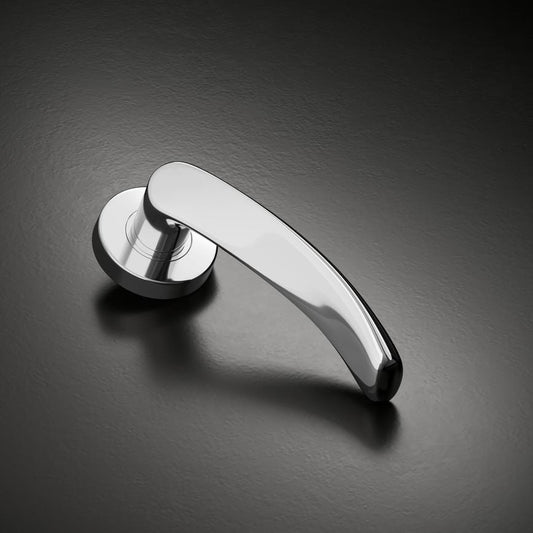 Howdens Fuller and Forge Garda Polished Chrome Lever on Rose Door Handle Pair Howdens