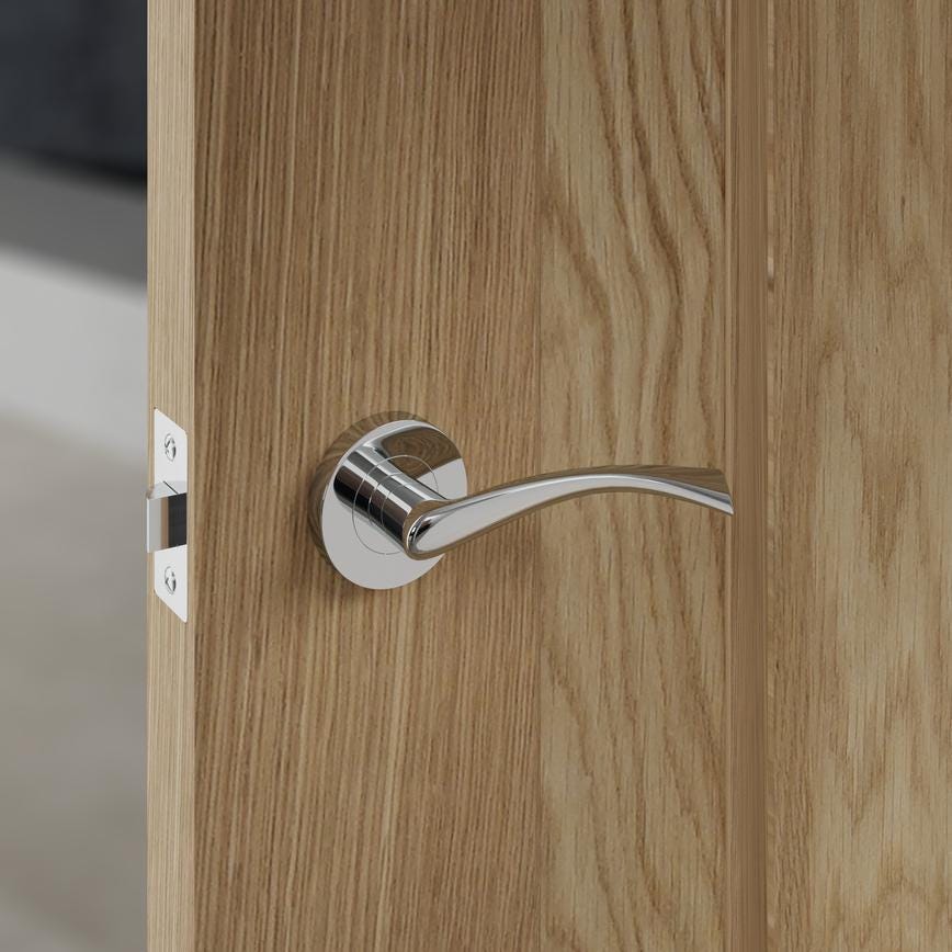 Fuller and Forge Garda Polished Chrome Lever on Rose Door Handle Pair Howdens