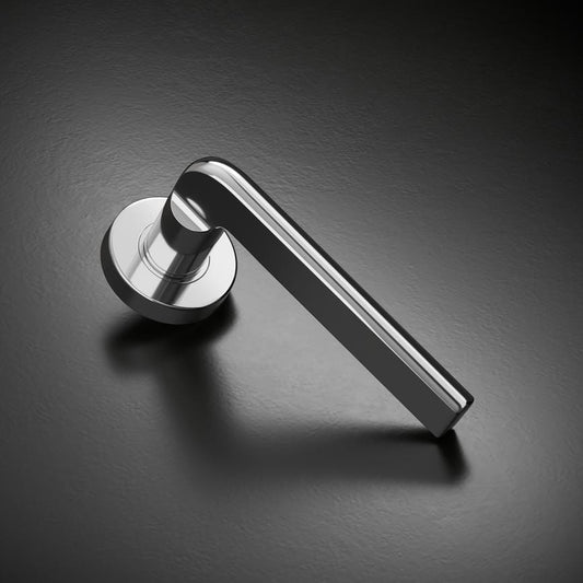 Fuller and Forge Munch Polished Chrome Lever on Rose Door Handle Pair Howdens