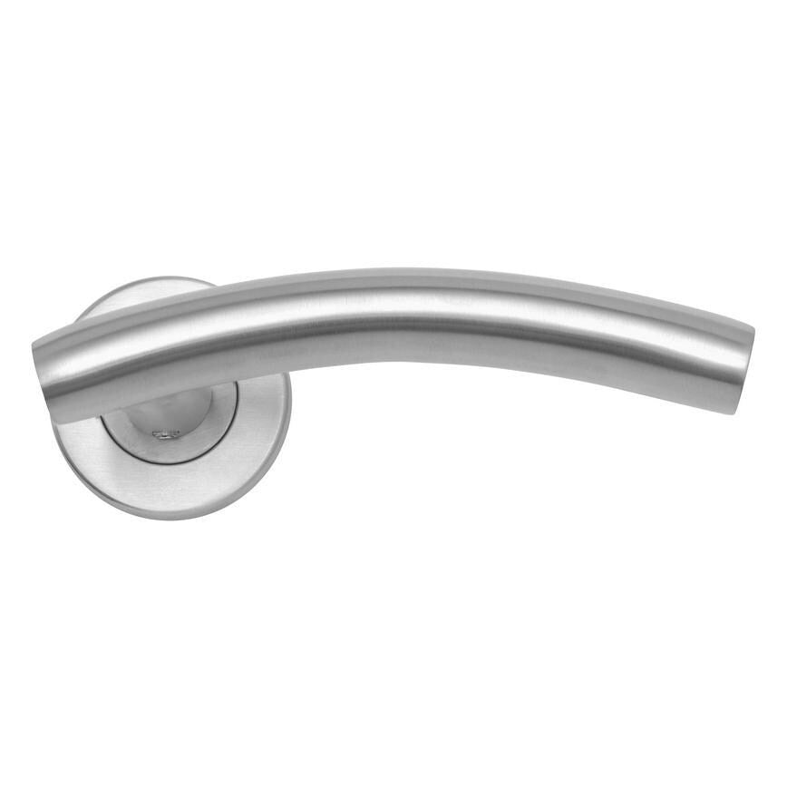 Howdens Turin Satin Stainless Steel Fire Rated Lever on Rose Door Handle Pair