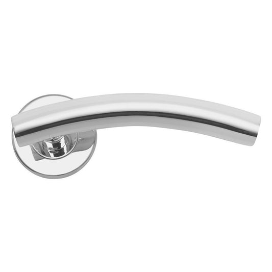 Howdens Turin Polished Stainless Steel Fire Rated Lever on Rose Door Handle Pair