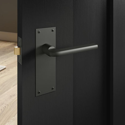 Fuller and Forge Munch Matt Anthracite Lever on Slim Backplate Latch Door Handle Pair Howdens