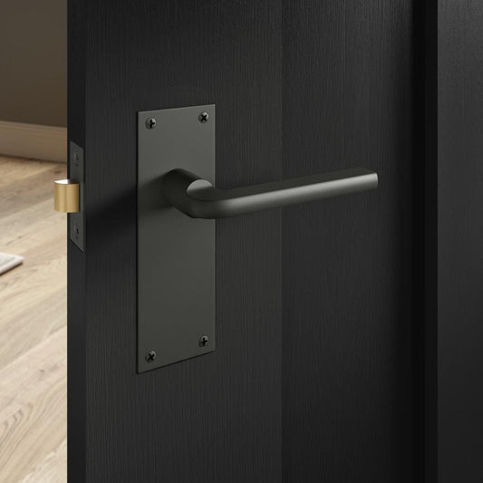 Howdens Fuller and Forge Munch Matt Anthracite Lever on Slim Backplate Latch Door Handle Pair Howdens