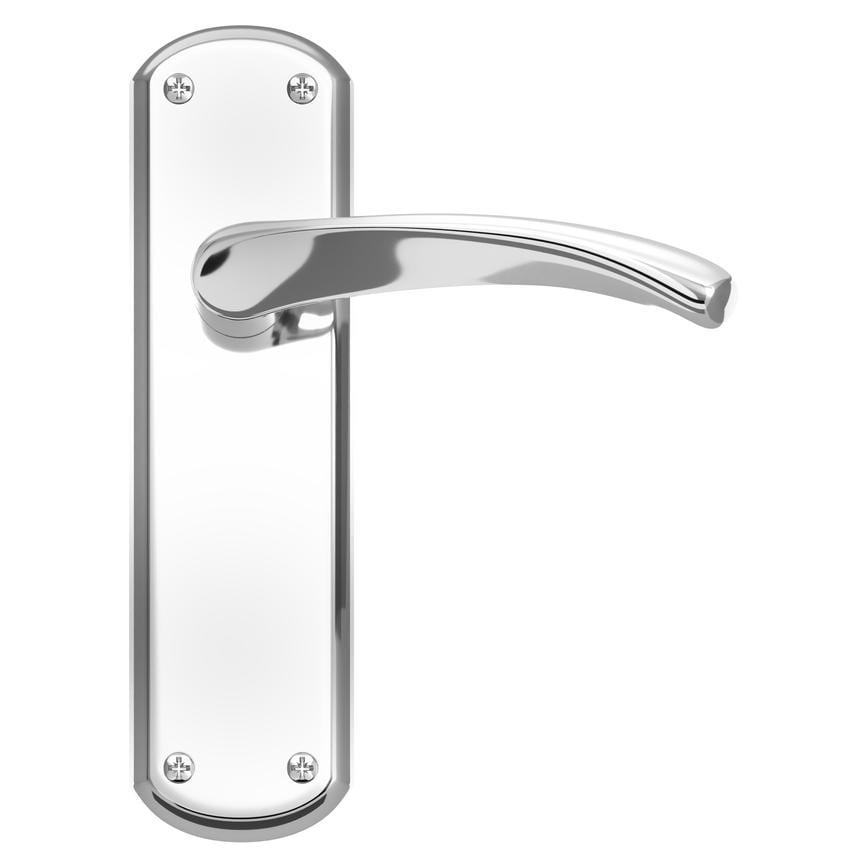 Fuller and Forge Garda Polished Chrome Lever on Backplate Latch Door Handle Pair Howdens