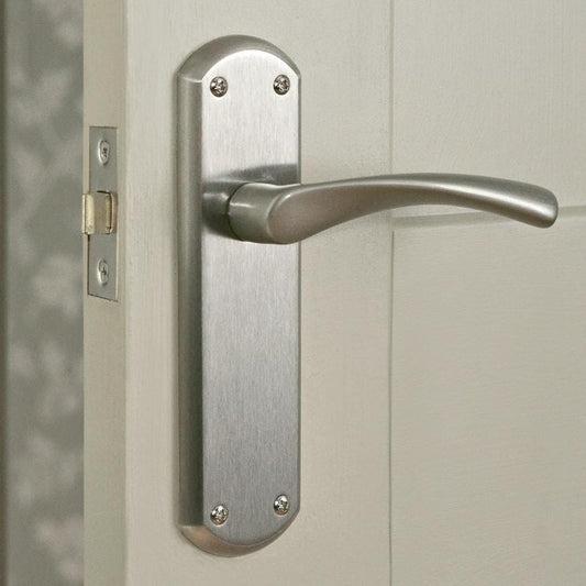Howdens Fuller and Forge Garda Satin Nickel Lever on Backplate Latch Door Handle Pair Howdens