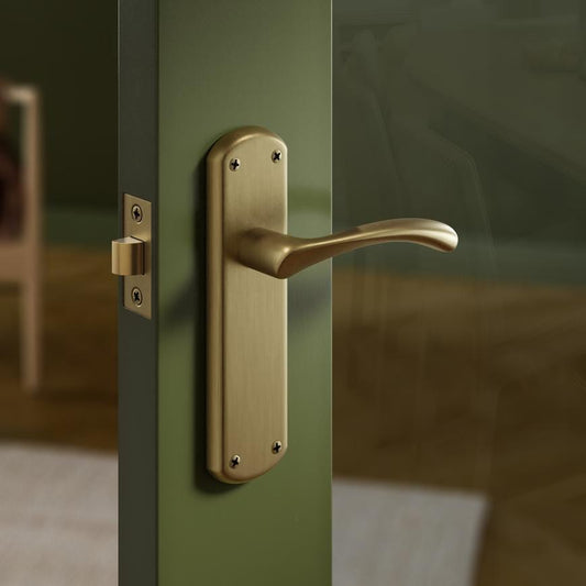 Howdens Fuller and Forge Garda Antique Brass Lever on Backplate Latch Door Handle Pair Howdens