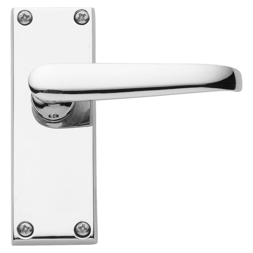 Howdens Victorian Polished Chrome Lever on Backplate Latch Door Handle Pair