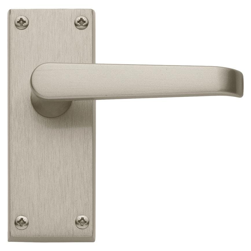 Howdens Victorian Satin Nickel Lever on Backplate Latch Door Handle Pair