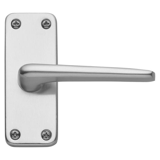 Howdens Edinburgh Satin Aluminium Fire Rated Lever on Backplate Latch Door Handle Pair