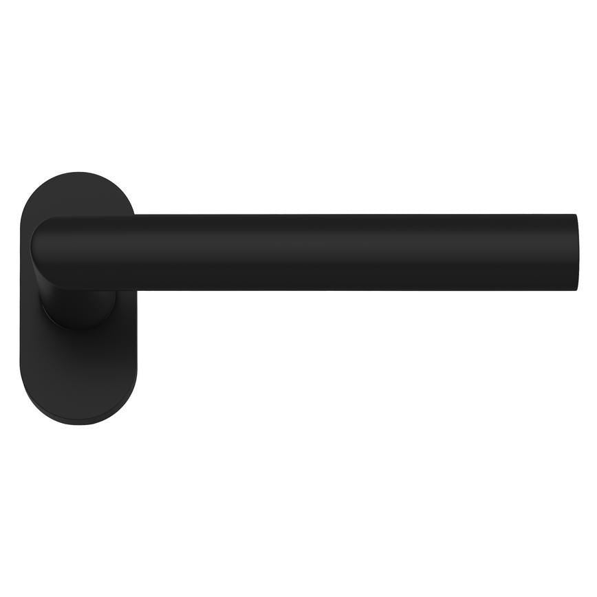 Howdens Lennox Matt Black Mitred Lever on Rose Door Handle Pair