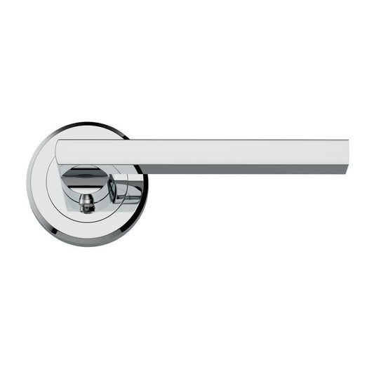 Howdens Auriga Polished Chrome Fire Rated Lever on Rose Door Handle Pair