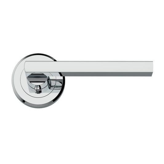 Howdens Auriga Polished Chrome Fire Rated Lever on Rose Door Handle Pair